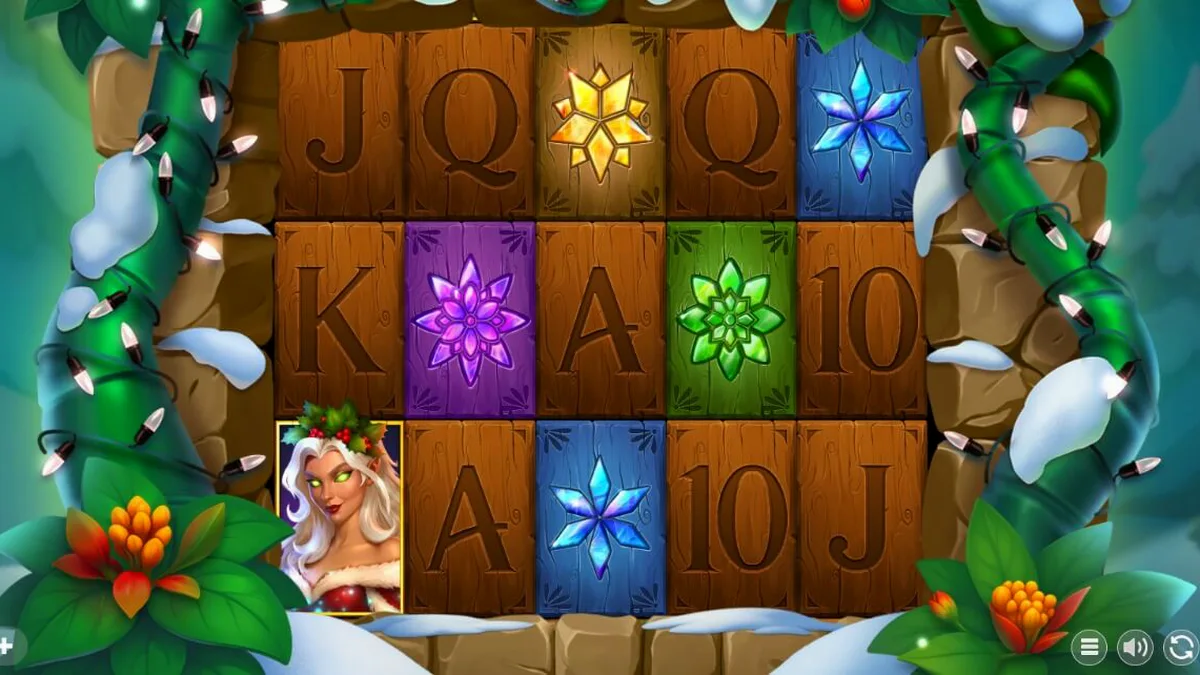Interface do slot Holly com tema de floresta invernal e luzes festivas