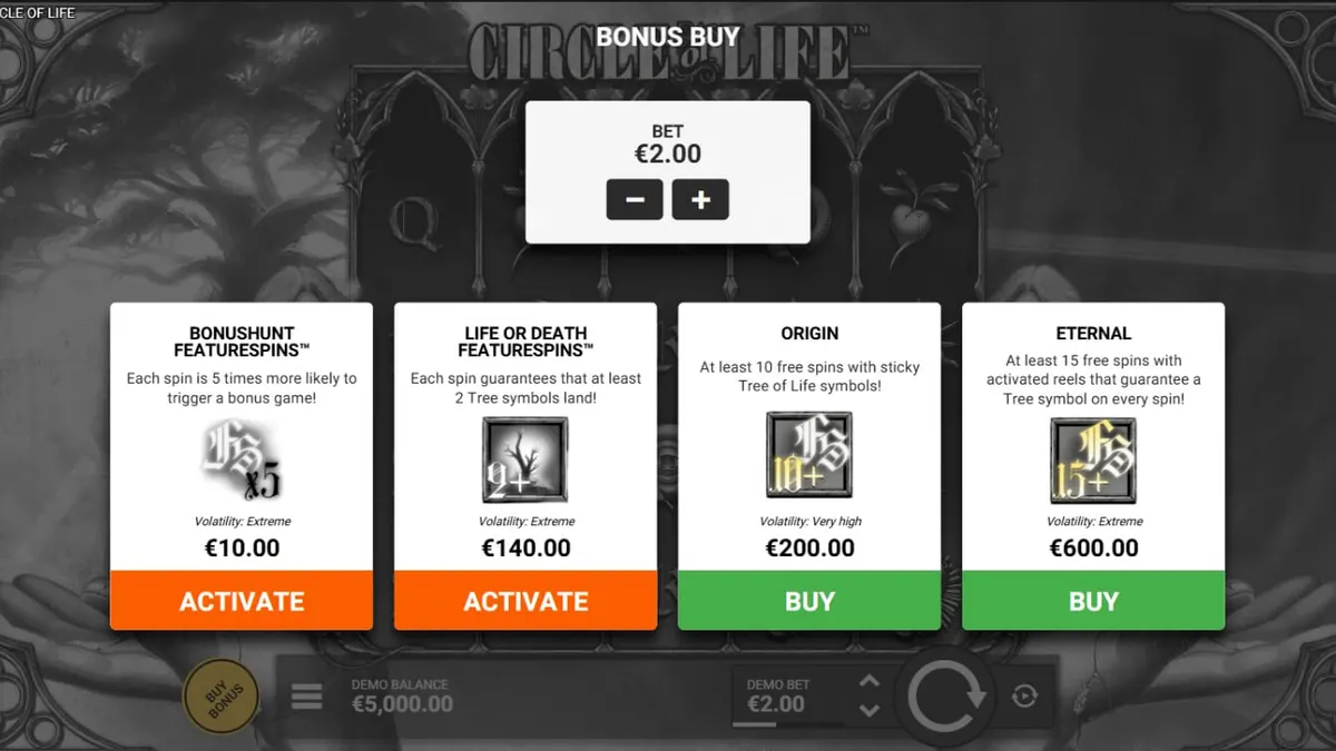 A estética monocromática e artística do slot Circle of Life da Hacksaw Gaming